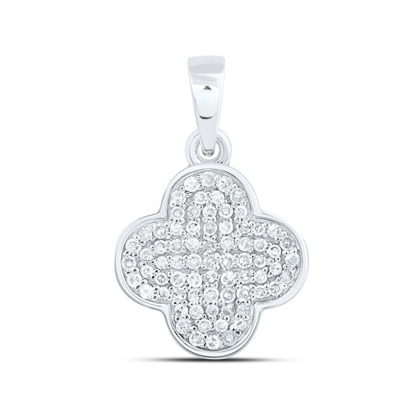0.20cttw Diamond Round Clover Charm Pendant 10k White Gold